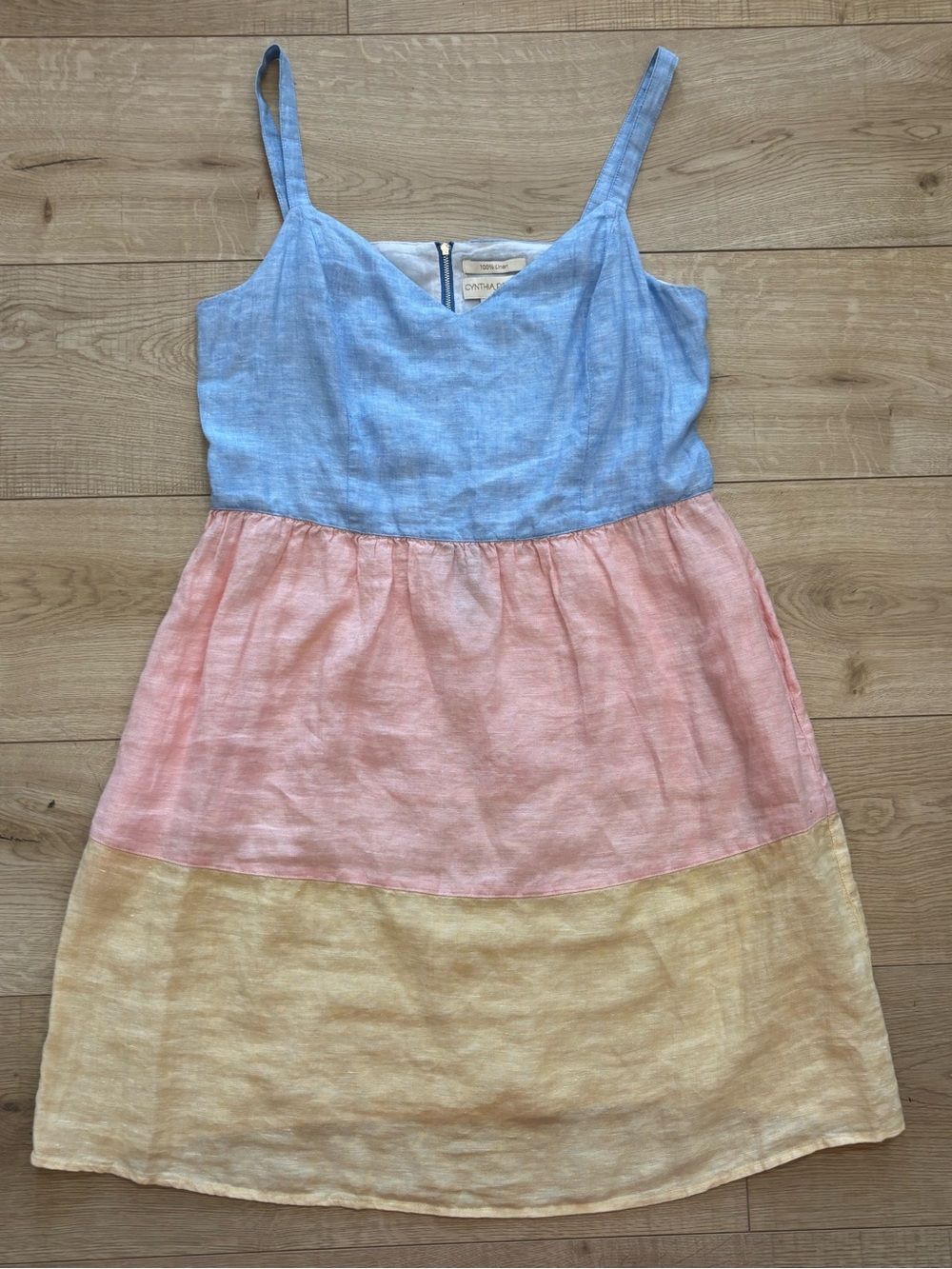 Cynthia Rowley Linen Colorblock Mini Dress in Light Blue, Pink & Butter Yellow